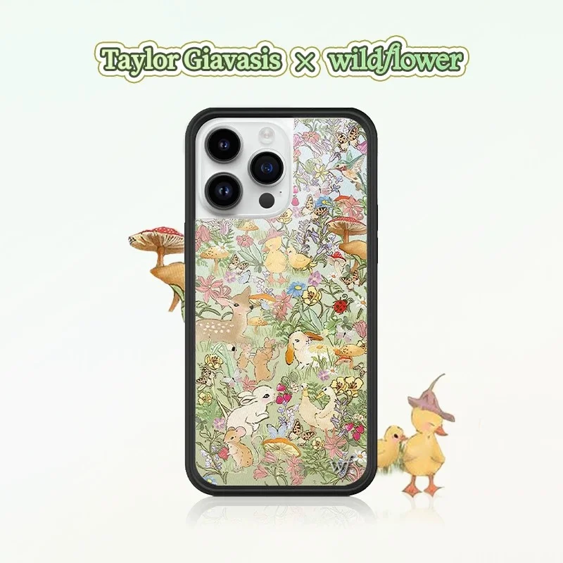 Wildflower 3D Wild Grassland Deer Duck wf Handyhülle für iPhone 16 15 14 13 12 Pro Max Plus 17 Pro Max Wildflower Cartoon Cover