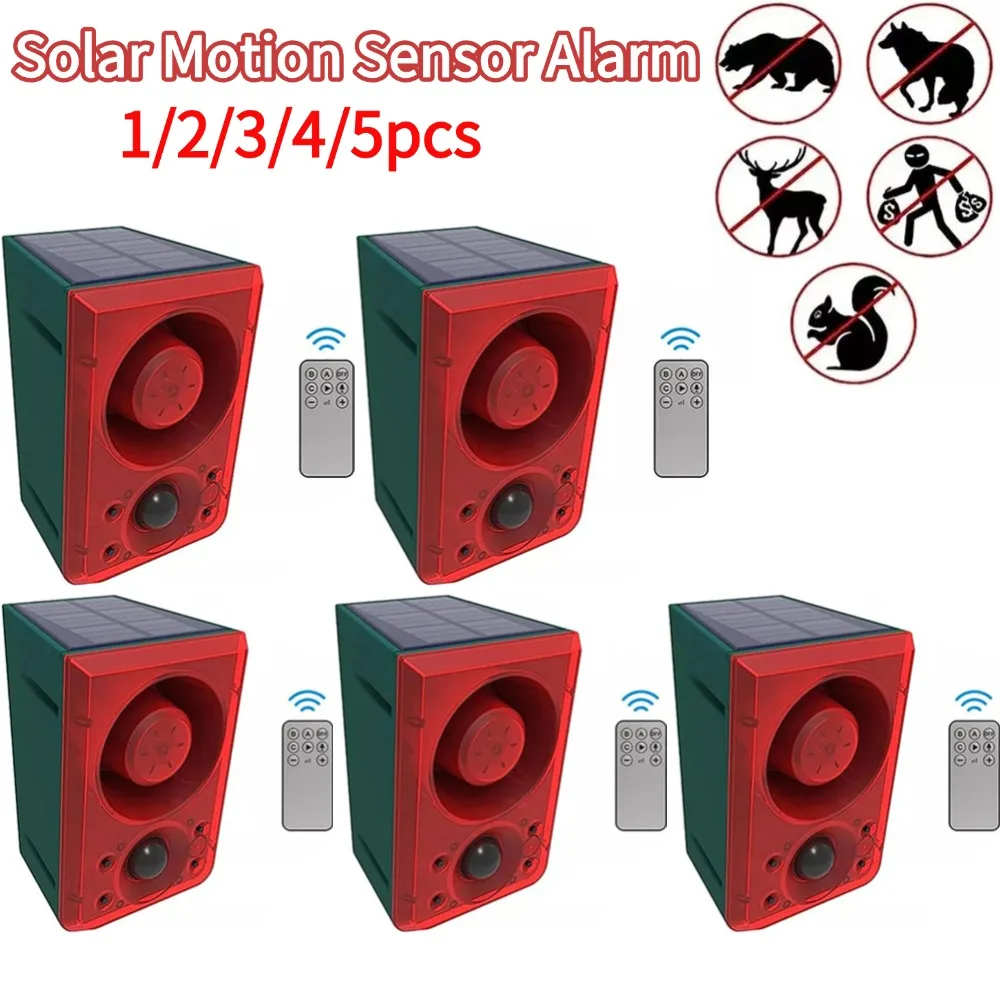 Solar-Bewegungsmelder-Alarm für den Außenbereich mit Fernbedienung 129 dB mit Bewegungsmelder für Bauernhof, Hof, Garten, Tiere, Wegfahren, wild