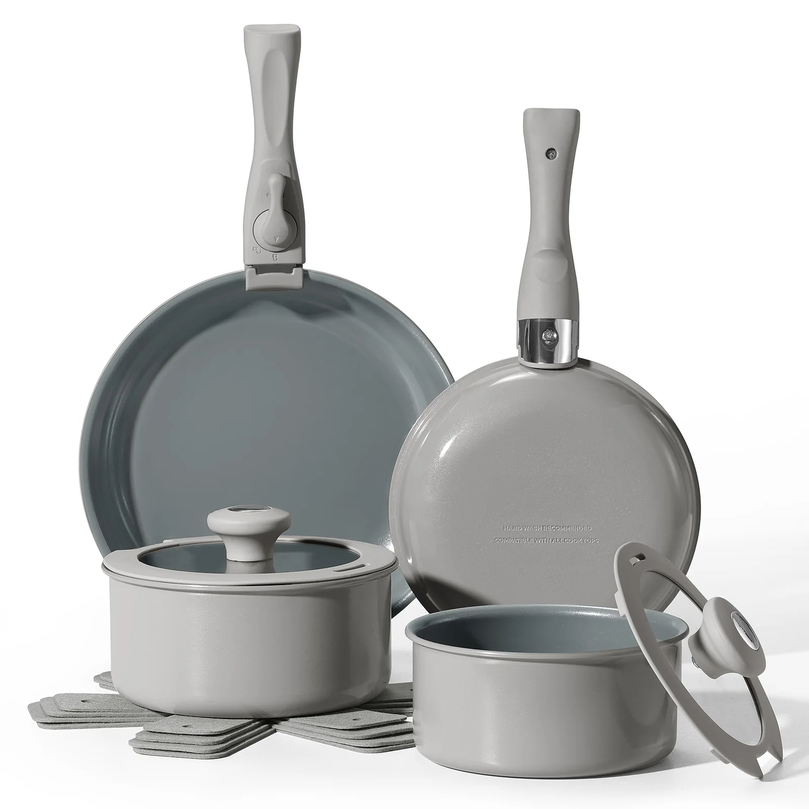 Keramik-Töpfe und Pfannen-Set, antihaftbeschichtet, Töpfe und Pfannen mit abnehmbarem Griff, Induktionskochgeschirr-Sets für Induktionskochfeld, Wohnmobil-Küche C Image