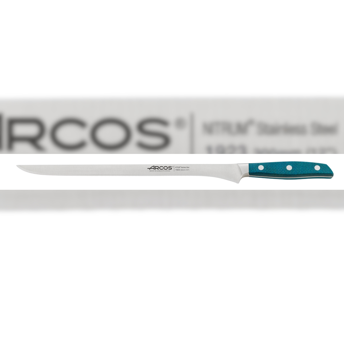 Arcos Serie Brooklyn - Schneidmesser Schinkenmesser - Klinge aus Nitrum geschmiedetem Edelstahl 300 mm - HandGriff Micarta Farbe Blau (Seiden klinge) Image