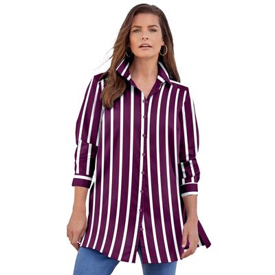 Plus Size Women's Kate Tunic Shirt by Roaman's in Dark Berry Stripe (Size 22 W) Button Down Tunic Shirt