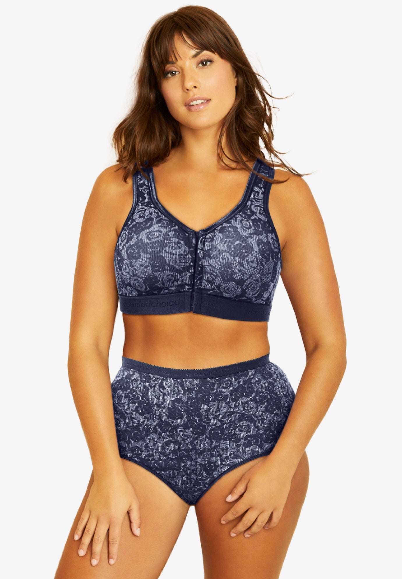 Plus Size Women's Wireless Front-Close Lounge Bra by Comfort Choice in Evening Blue Rose (Size 52 DDD)