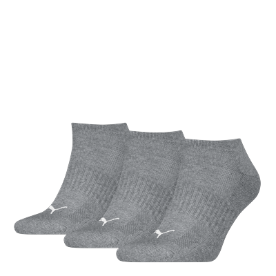 Sneakersocken PUMA "PUMA UNISEX CUSHIONED SNEAKER 3P", Damen, Gr. 39-42, grau (middle grau melange), Baumwollmischung, normal, Socken, verstärkter Fersen-und Zehenbreich, Puma Cat-Logo Image