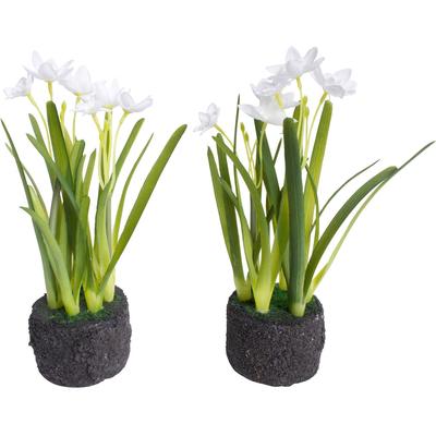 Kunstblume BOTANIC-HAUS "Narzissen Arrangement im Erdballen", weiß, B:11cm H:22cm T:11cm Ø:11cm, Kunststoff, Kunstpflanzen Image