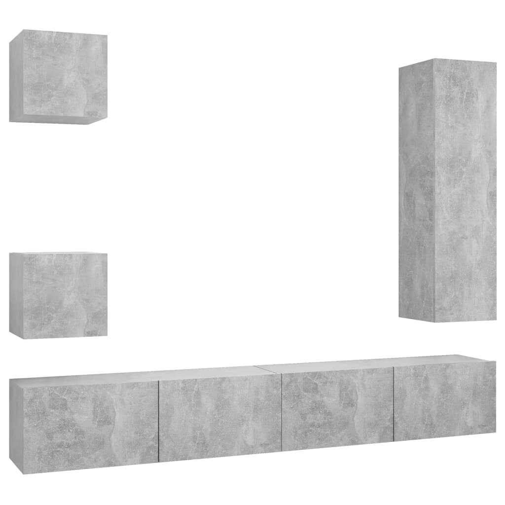 vidaXL 5-tlg. TV-Schrank-Set Betongrau Holzwerkstoff Image