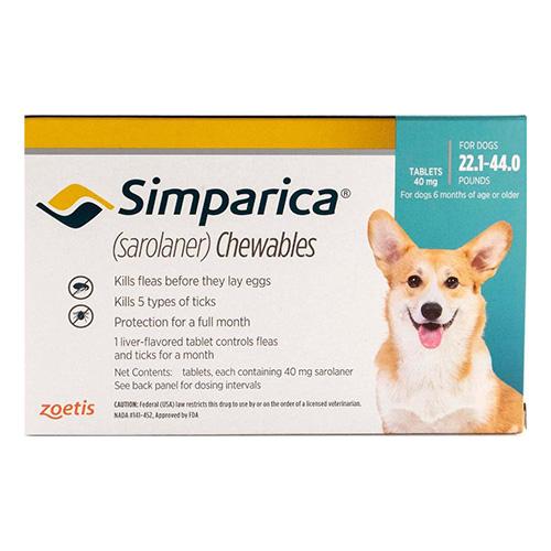 Simparica Floh & Zecke Kautabletten für Hunde 22.1-44 Lbs (Blau) 6 Dosen