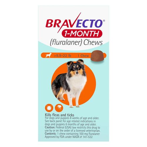 Bravecto 1-Monats-Kauartikel für kleine Hunde 9,9 bis 22 lbs (Orange) 1 Kauartikel