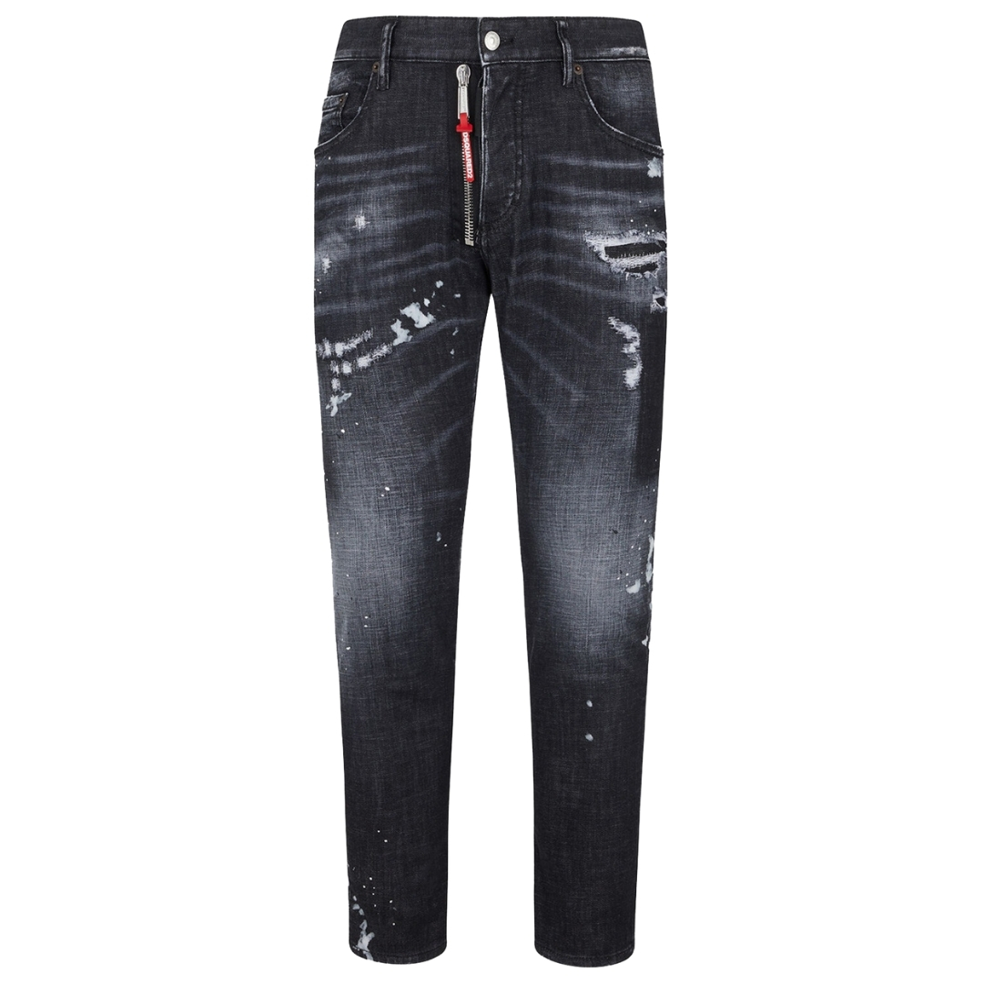 Dsquared2 Skater Jean Ripped Thighs Paint Splatter Black Wash Jeans