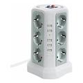 Multipresa con protezione da sovratensioni, 5 porte USB e 12 prese, 3 interruttori, bianca