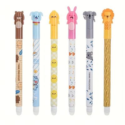 TEMU 6pcs Cute Animal Pen Erasable Pen Blue Black Ink 0.5mm Pen Tip, Image