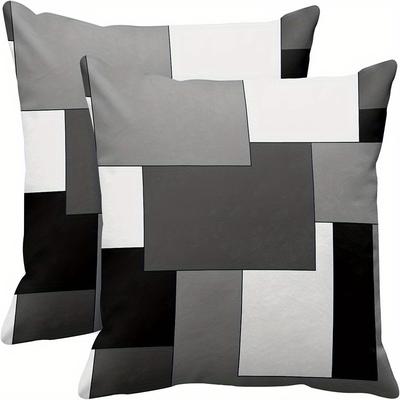 TEMU 2-pack Modern Geometric Black & White Throw Pillows - 100% Polyester Square Decorative Pillow Covers With Zipper Closure, Hand Wash Sofa, Living Room & Party Decor Image