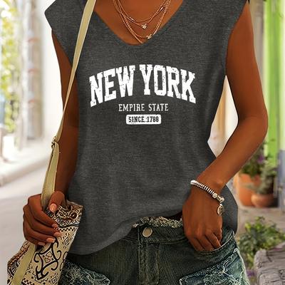 TEMU Letter Print Spring And Summer Colorful Sleeveless V-neck T-shirt With Short Sleeves Image