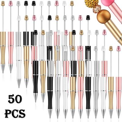 TEMU 50pcs Plastic Beadable Pen Bulk Bead Ballpoint Pen Shaft Black Ink Beaded Pens For Diy Making Gift Office School Supplies ( Black Ink ) Image