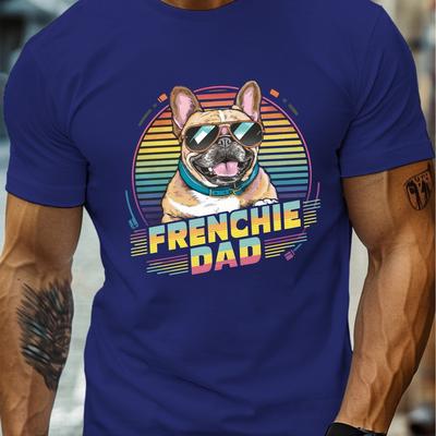 "TEMU Frenchie Dad" Men's T-shirt - Casual Crew Neck, Short Sleeve, Lightweight & Comfy Summer Tee With French Bulldog Print" Image