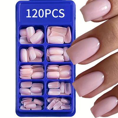TEMU 120pcs Light -on Nails - Short, Medium Square, Full Cover False Nails With Glossy Finish - Easy Application For Office & , Nail Art Accessories|short Length|stylish Manicure Set Image