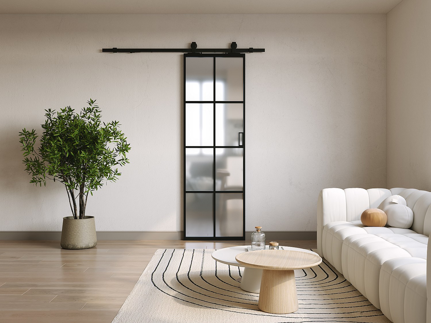 Porta scorrevole esterno muro Alluminio e Vetro temperato smerigliato H205 x L83 cm - WILDEN II