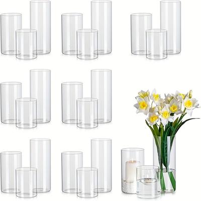 TEMU Transparent Cylinder Vase Set, Windproof Candle Holder Set, 6/24pcs Loose Glass Windproof Candle Holders For Table Centerpiece Decoration, Modern Floating Candles For Wedding Table Decor Image