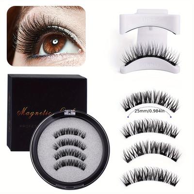 TEMU 4pcs Magnetic Eyelash Set - Reusable False Lashes With Applicator, Alcohol-free Material, Professional Eye Shadow Kit Image