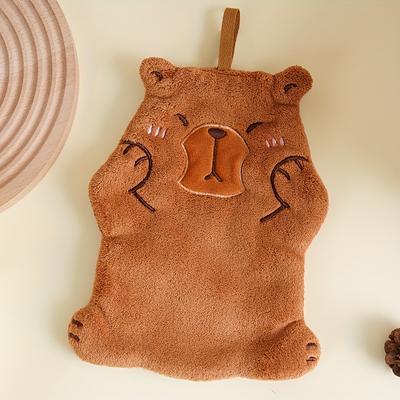TEMU Cartoon Capybara Hand Towels, Quick-drying, Soft, Coral Fleece For Kitchen And Bathroom, Hung Up. Image