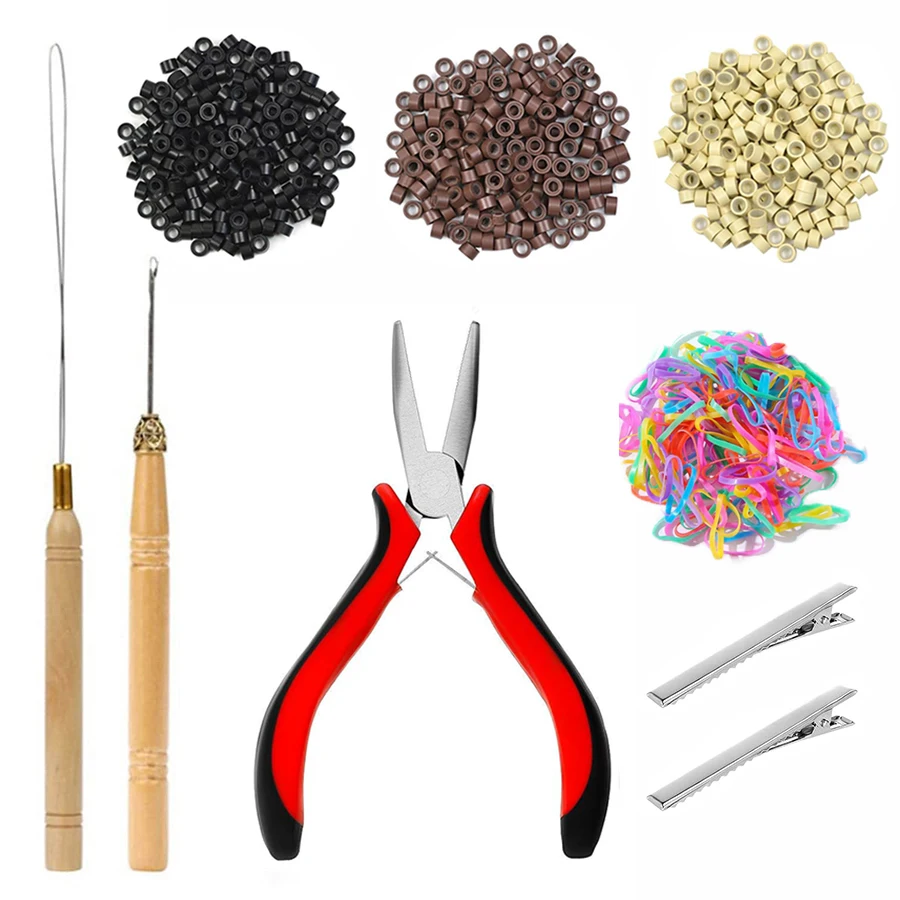 Haarverlängerungsset, professionelles Zubehör für Haar-Styling-Werkzeuge, 300-teilig, Mikroring-Perlen, Packung mit buntem, kleinem Gummiband Image