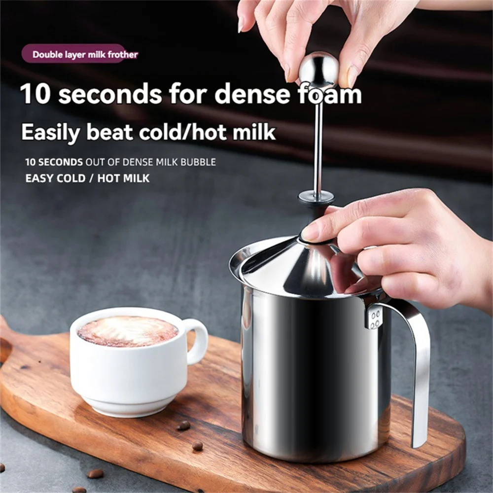 1pc Edelstahl verdickt doppel-schicht milchaufschäumer manuelle milch aufschäumen topf für kaffee milch aufschäumen topf maschine küche ga Image