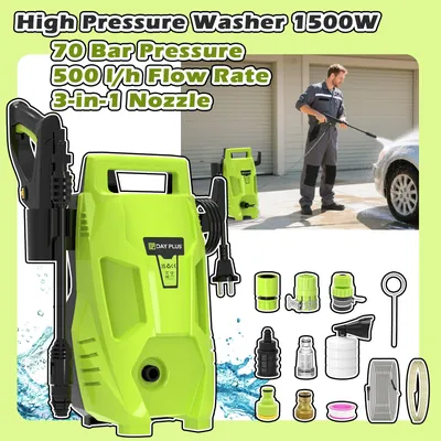Home and Garden High Pressure Washer 1500W, 70 Bar Pressure, 500 l/h Flow Rate, with 3-in-1 Nozzle