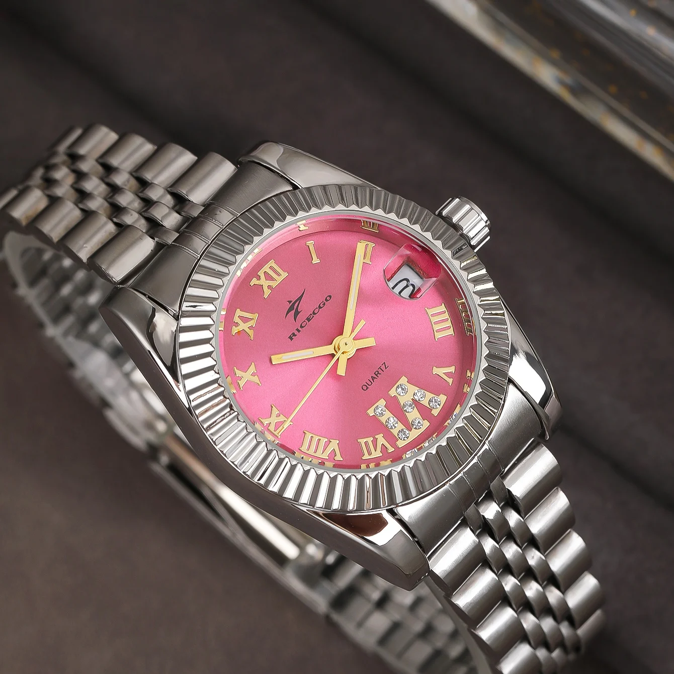 Frauen Uhren Luxus Edelstahl Business Mode Klassische Elegante Rosa Zifferblatt Weibliche Uhr Armband Quarz Armbanduhr