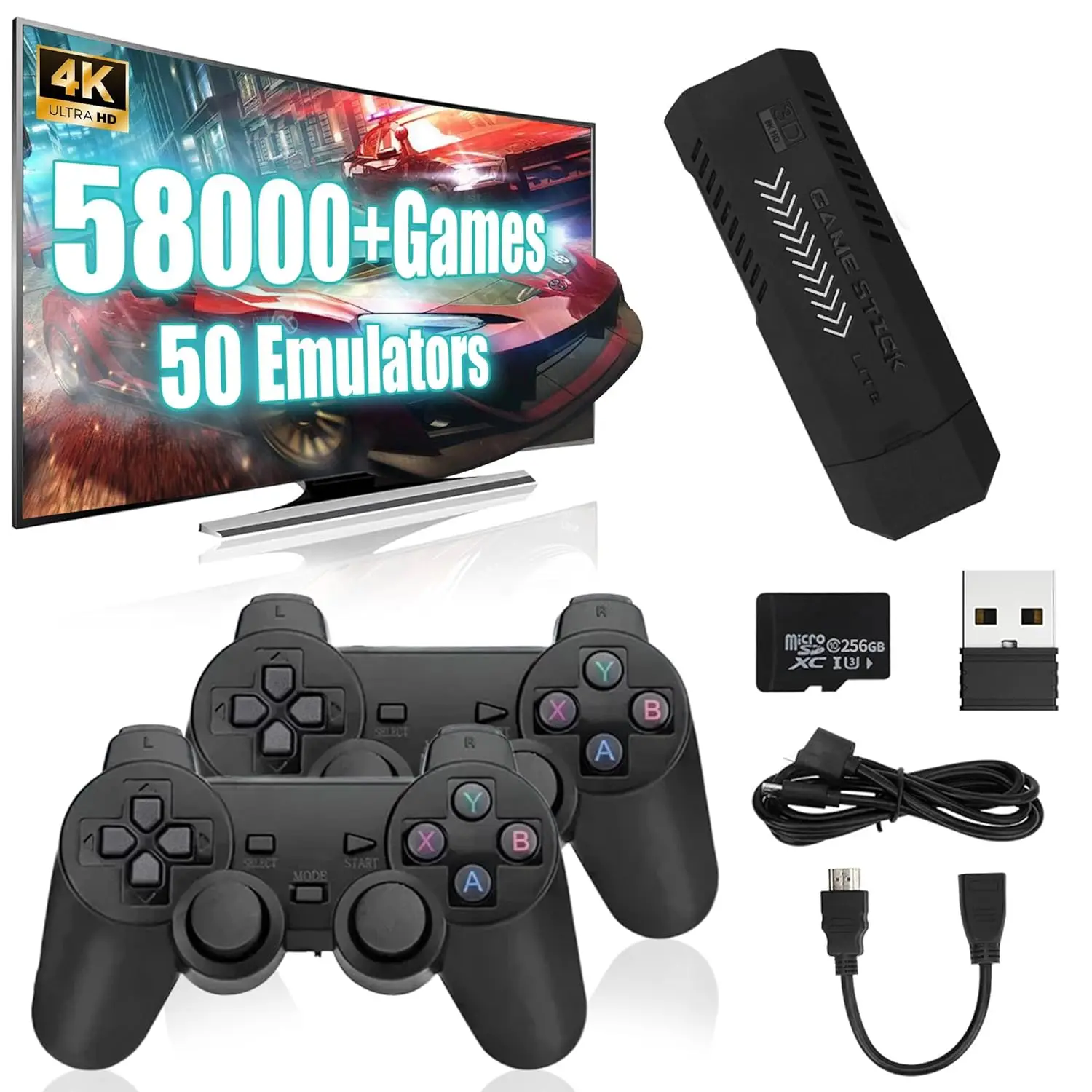 128G 50000 jeux X2 GD10 Plus bâton de jeu 4K HD Console de jeu vidéo 2.4G Double contrôleur sans fil 64G bâton de jeu pour N64