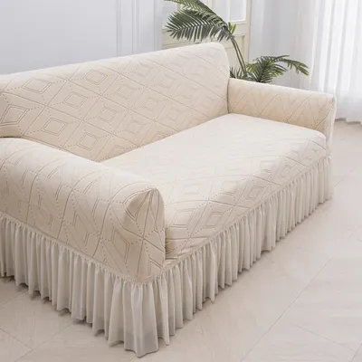 Solid Color Jacquard Fabric Sofa Cover Elastic Washable Slipcover for 1/2/3/4/5 Seat Living Room Couch Protection