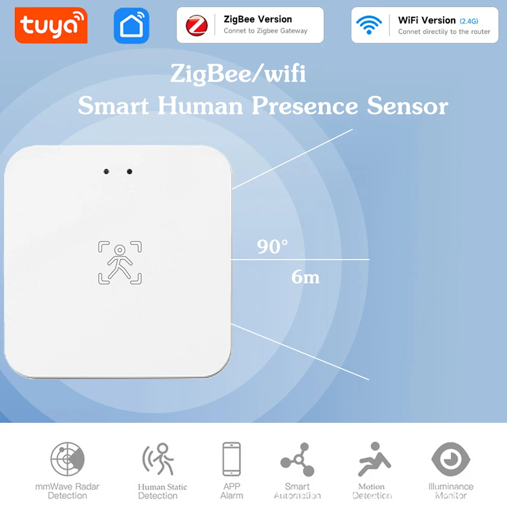 24G Tuya WiFi Zigbee Menschlicher Anwesenheitssensor MmWave Radardetektor Helligkeits-/Entfernungserkennung Smart Life Home Automation für Goo Image