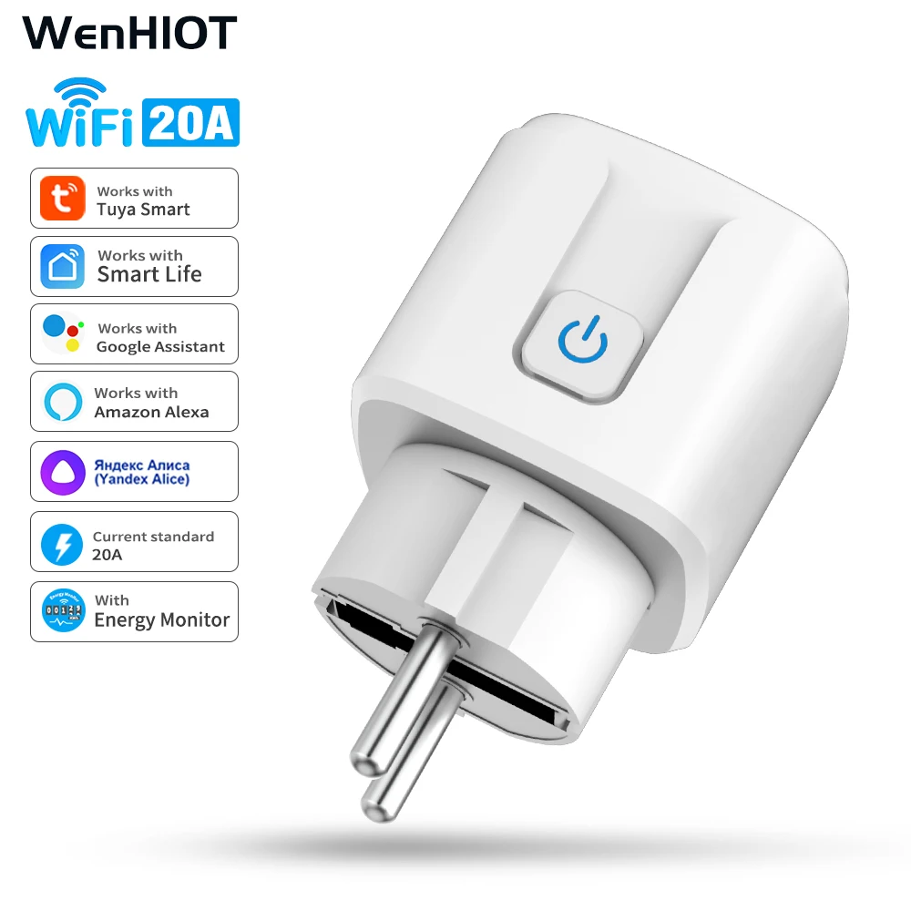 SIXWGH Tuya Intelligente WiFi-Steckdose 16 A/20 A unterstützt Sprachsteuerung Google/Alexa Timing Fernüberwachung des Energieverbrauchs Image