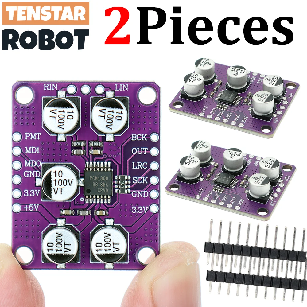 TENSTAR 2pcs PCM1808 105dB SNR Audio Stereo ADC Single-Ended Analog-Input Decoder 24bit Amplifier Board Player Module
