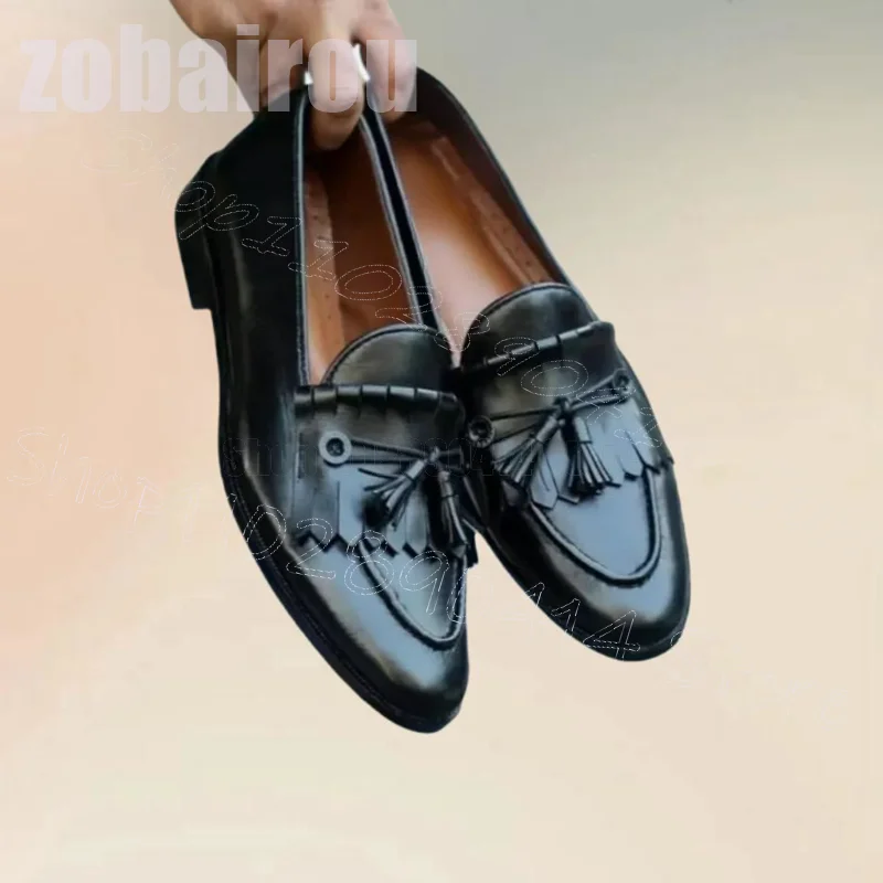 Schwarze, matte Leder-Quasten-Design, Penny-Loafer, modische Slip-on-Herrenschuhe, luxuriös, handgefertigt, Party, Bankett, Büro, Herren, Freizeitschuhe