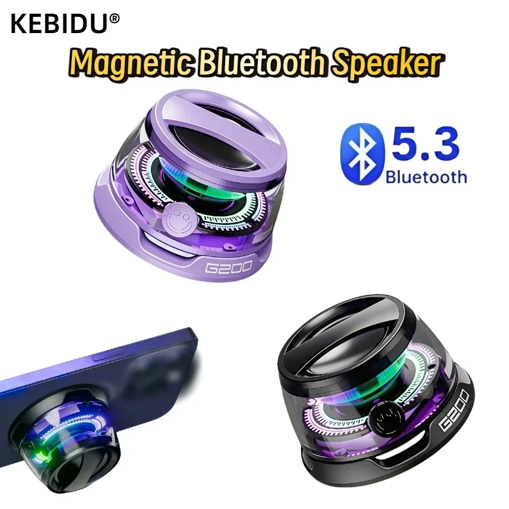 Magnetischer Bluetooth-Lautsprecher für den Außenbereich, kabellos, tragbar, Mini-Reisestereo-Lautsprecher mit RGB-Farblicht und Telefonhalter für iOS Image