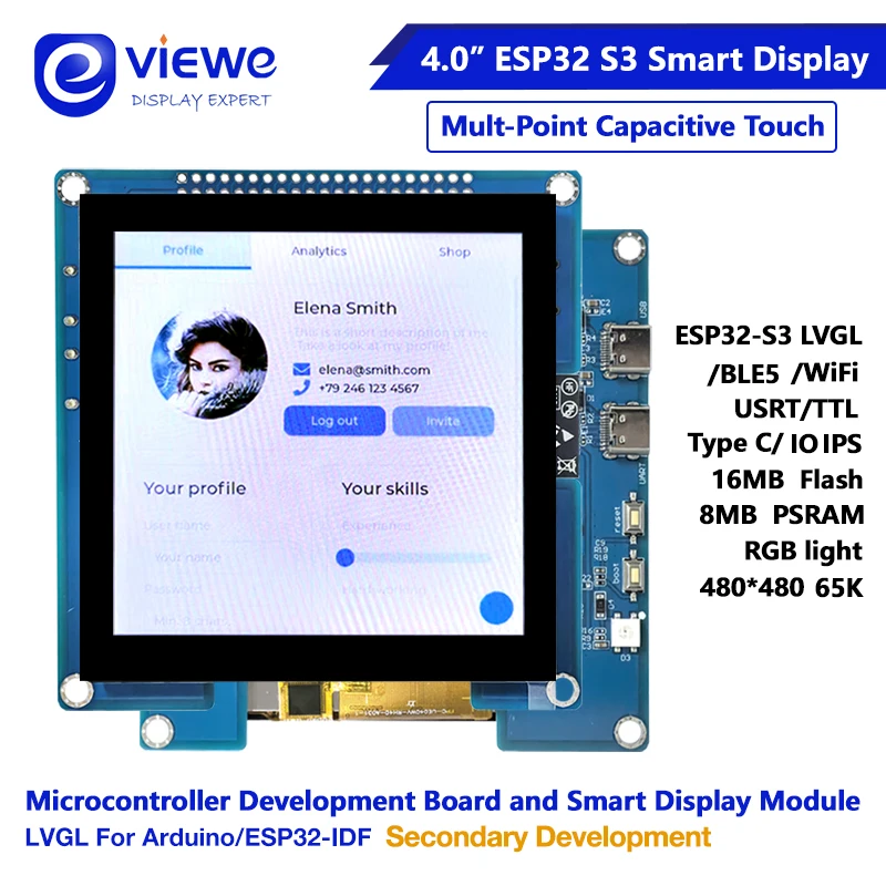 4 Zoll 480 * 480 ESP32-S3 Anzeigemodule 480 * 480 IPS kapazitiver Touchscreen Dual Core SDIO SPI UART Typ-C Image