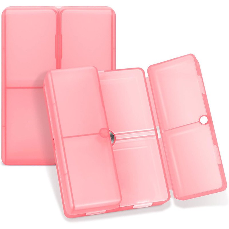 Daily Pill Organizer, 7 Compartments Portable Pill Case Travel Pill Organizer,[Folding Design] Pill Box for Purse Pocket to Hold Vitamins,Cod Liver Oil,Supplements and Medication-Clear Red