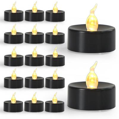 Black Flameless Teardrop Candle Lights Yellow Twinkle Tea Light Candle with Glitter Decoration Freestanding Plastic Round Single Wick for Various Room Types Valentine's Day Halloween Christmas