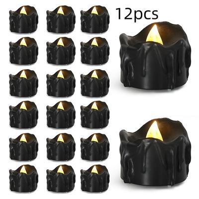 Black Flameless Teardrop Candle Lights Yellow Twinkle Tea Light Candle with Glitter Decoration Freestanding Plastic Round Single Wick for Various Room Types Valentine's Day Halloween Christmas