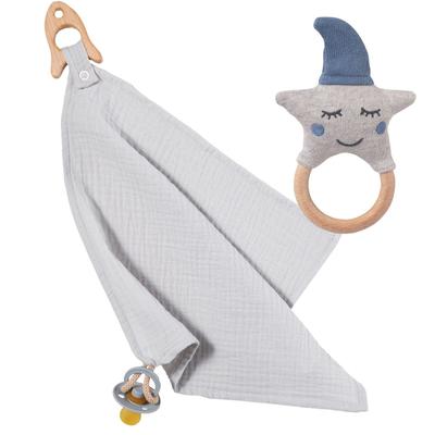 nordic coast company Schnullertuch Grau Rassel Blau Baby Geschenk + Rosa Weiss Image