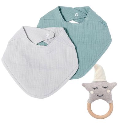 nordic coast company Lätzchen Mint Rassel Baby Geschenk Set + Natur Weiss Image
