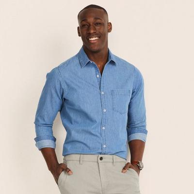 Lightweight Denim Shirt, Men, size: 42-44, regular, Blue, Cotton, by Lands' End