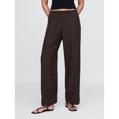 Gap Brown Heavyweight Linen-Blend Easy Wide-Hem Trousers