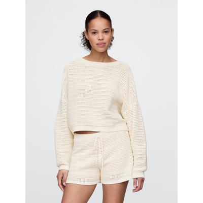 Gap Cream Crochet Cropped Boatneck Jumper