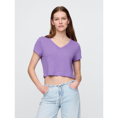 Gap Purple Linen-Blend Cropped V Neck T-Shirt