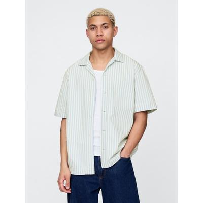 Gap Cream/Blue Stripe Denim Short Sleeve Shirt