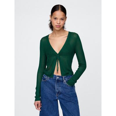 Gap Green Sheer Rib Cropped Tie-Front Cardigan