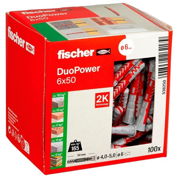 fischer Universaldübel-Sortiment »DuoPower 6x50 2K« 100 Stück grau
