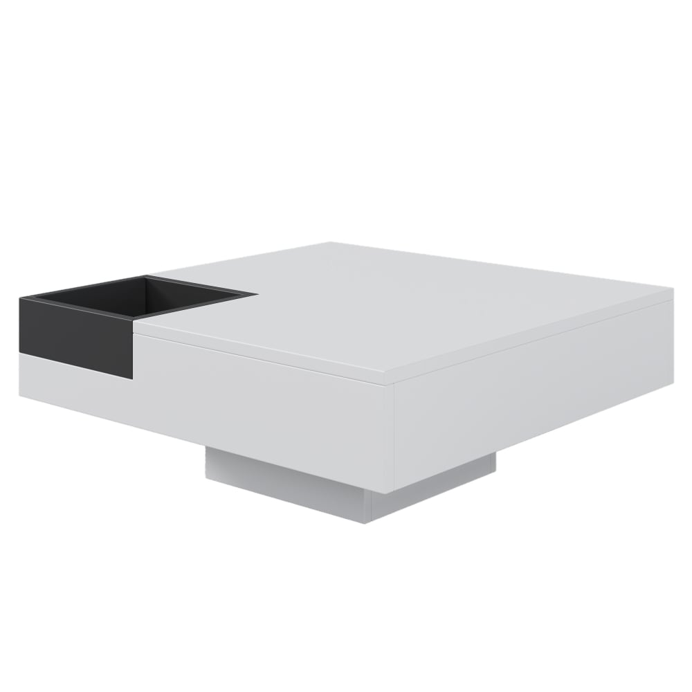 Table basse carrée blanc brillant noir bicolore éclairage LED