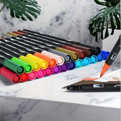 TEMU 12/24pcs - Multifunctional Writing Artist Double Tip Pen-quick Drying, Fine And Wide Tip Suitable For Painting, Calligraphy And Illustration-plastic Handicraft Set Image