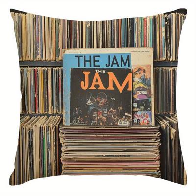 TEMU Jam Record Collection 18x18 Inch Pillow Cover - Contemporary Style, Zip Closure, Machine Washable, Living Room, Bedroom, Farmhouse (pillow Not Included) Image